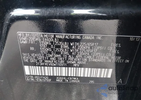 2013 Toyota Rav4 Xle из США, поврежденный, VIN 2T3RFREV8DW110911